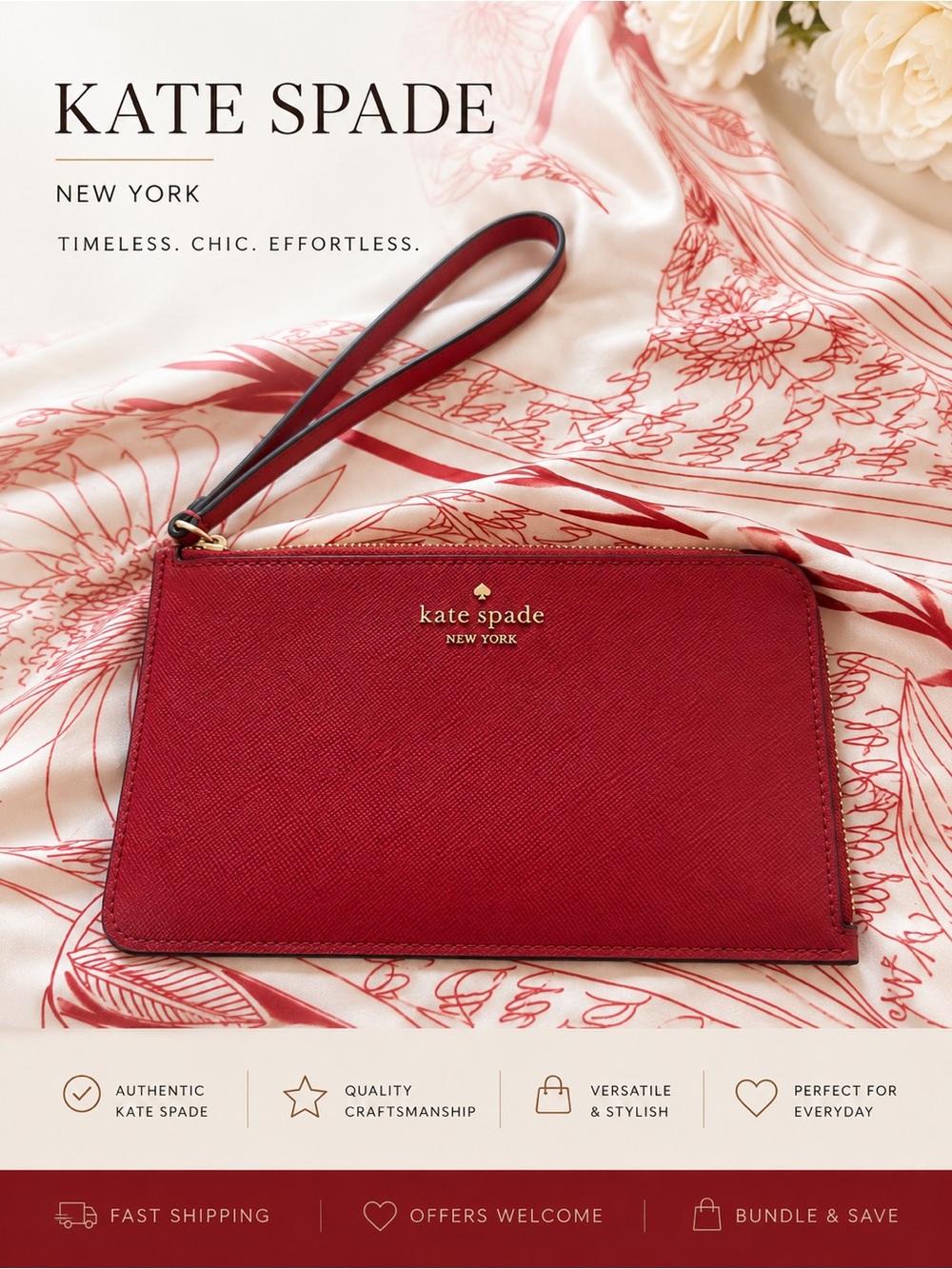 kate spade Red Saffiano Wristlet Clutch